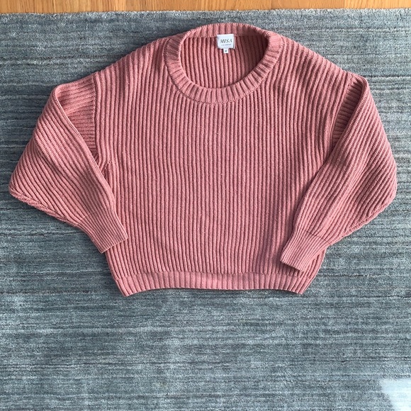 Misa Los Angeles Sweaters - Misa Los Angles Pink Oversized Cableknit Crewneck Sweater M
